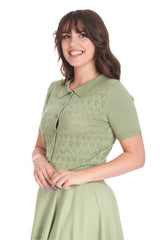 Banned Retro 50s Hearts Waves Cardigan-Green
