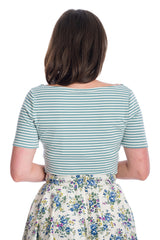 Banned Retro Szizzle Stripe Boat Neck Top Blue