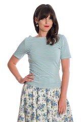 Banned Retro Szizzle Stripe Boat Neck Top Blue