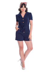 Banned Retro Women Rule Short Collar Playsuit Navy