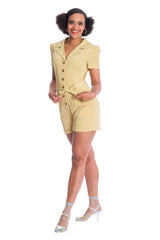 Banned Retro Women Rule Short Collar Playsuit Mustard