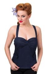 Banned Retro 1950's Blueberry Hill Multiway Denim Strappy Top Blue
