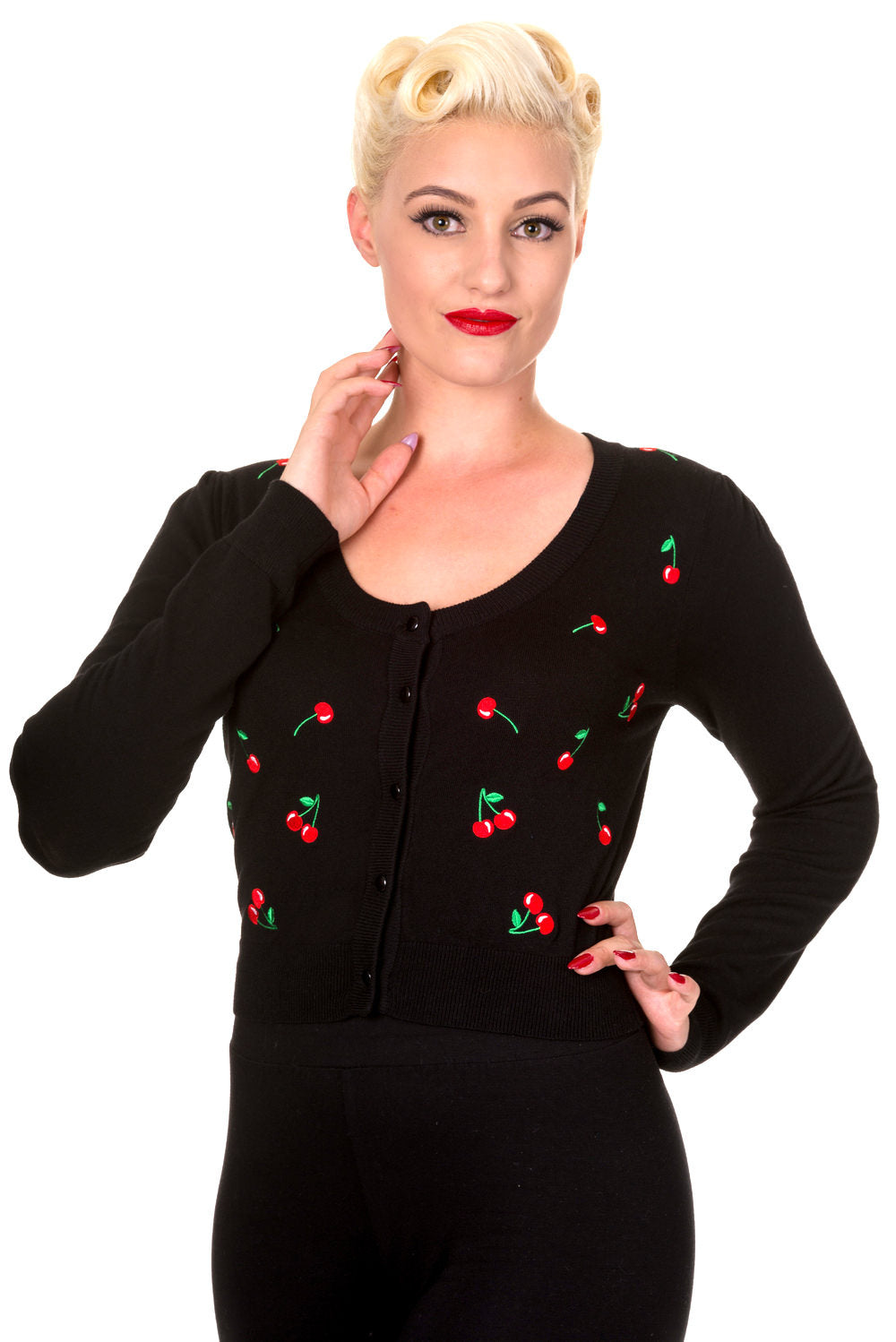 Banned Retro 1950's Drive Me Crazy Cherry Rockabilly Gina Vintage Cardigan Black