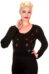Banned Retro 1950's Drive Me Crazy Cherry Rockabilly Gina Vintage Cardigan Black