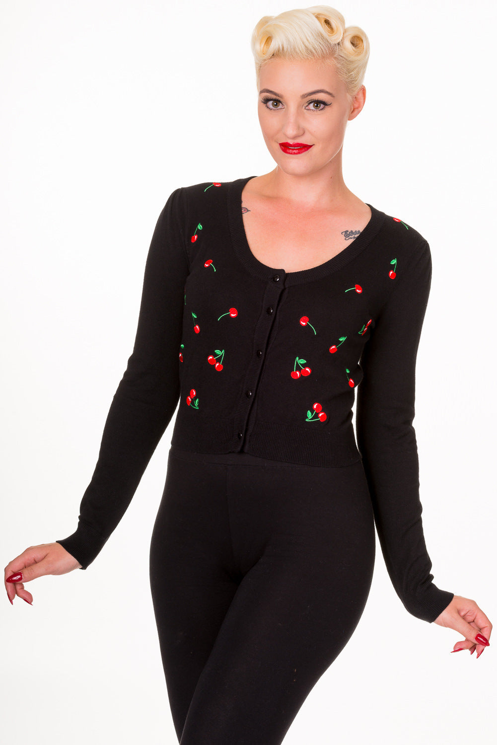 Banned Retro 1950's Drive Me Crazy Cherry Rockabilly Gina Vintage Cardigan Black