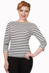 Banned Retro Modern Love Vintage Dorothy Top White Black Stripes