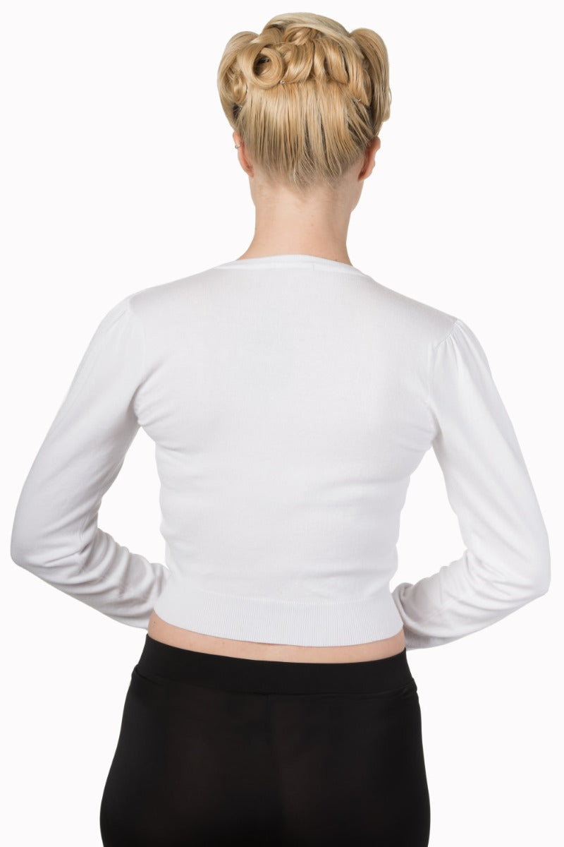 Banned Retro 1950's Little Luxury Cropped V-Neck Vintage Cardigan White