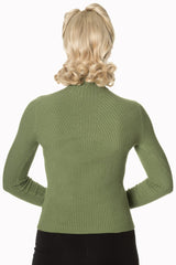 Banned Retro Let's Tango Polo Neck Ribbed Vintage Knit Top Olive