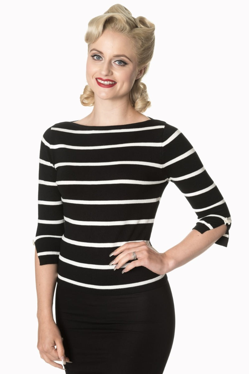 Banned Retro Stripes Please Vintage Knit Top Black White