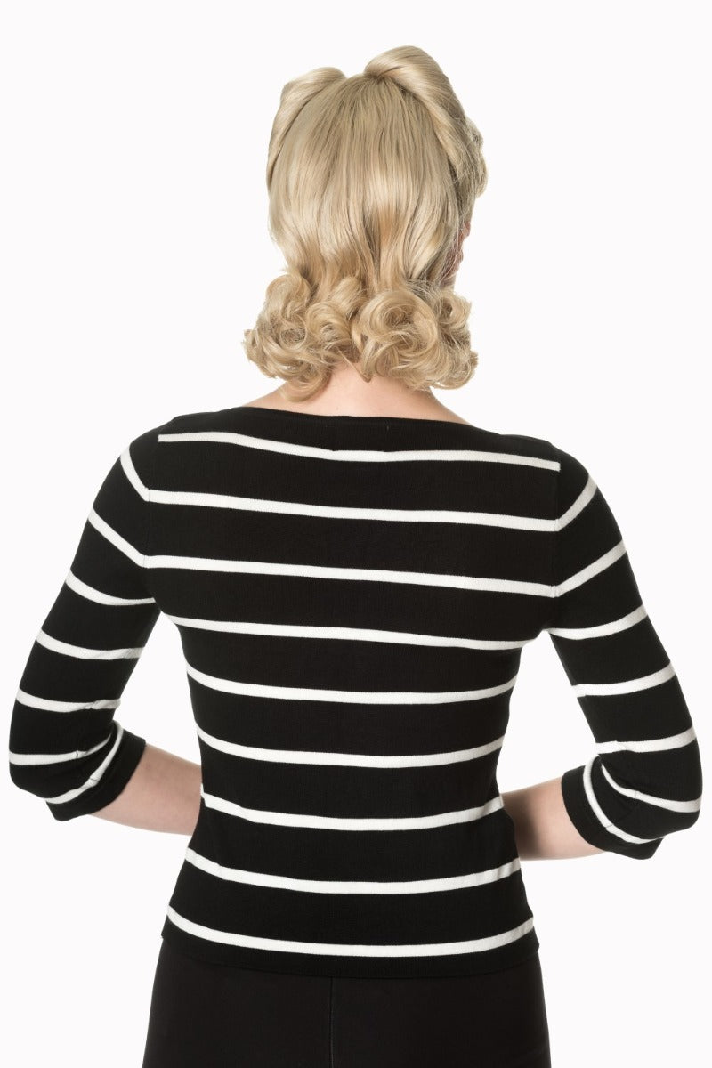 Banned Retro Stripes Please Vintage Knit Top Black White