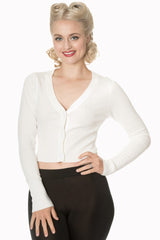 Banned Retro 1950's Let's Go Dancing V-Neck Long Sleeve Cardigan Off White