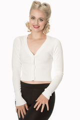 Banned Retro 1950's Let's Go Dancing V-Neck Long Sleeve Cardigan Off White