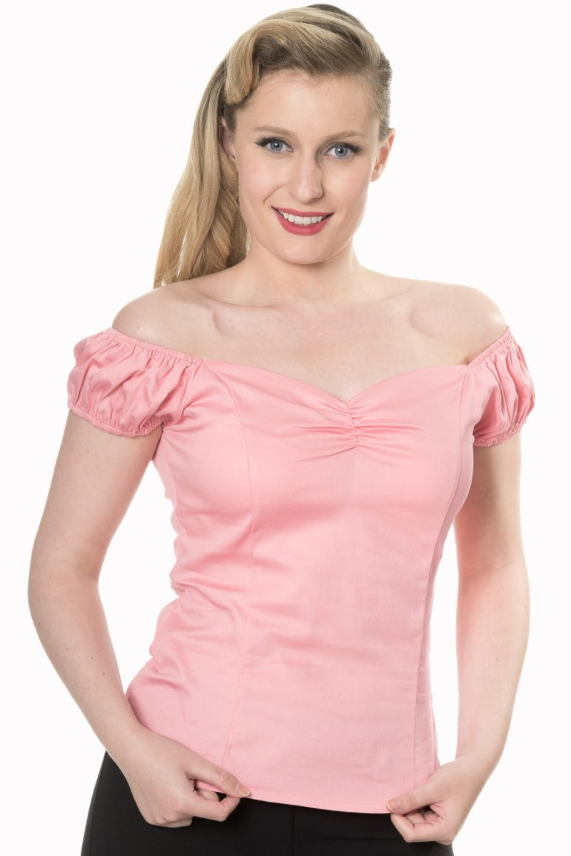 Banned Retro Winnie Off Shoulder Vintage Top Pink