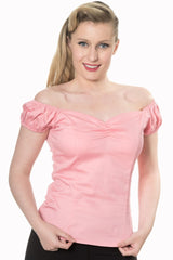 Banned Retro Winnie Off Shoulder Vintage Top Pink