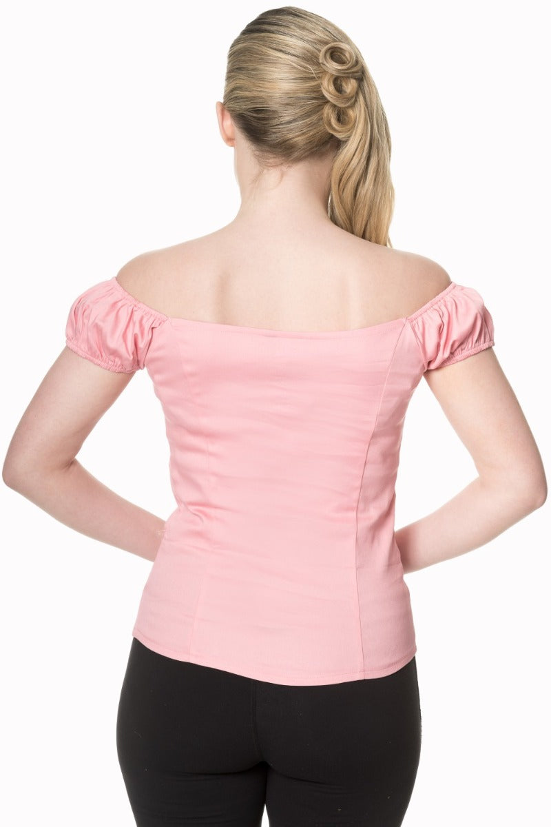 Banned Retro Winnie Off Shoulder Vintage Top Pink