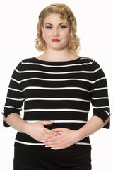 Banned Retro Stripes Please Vintage Knit Top Black White