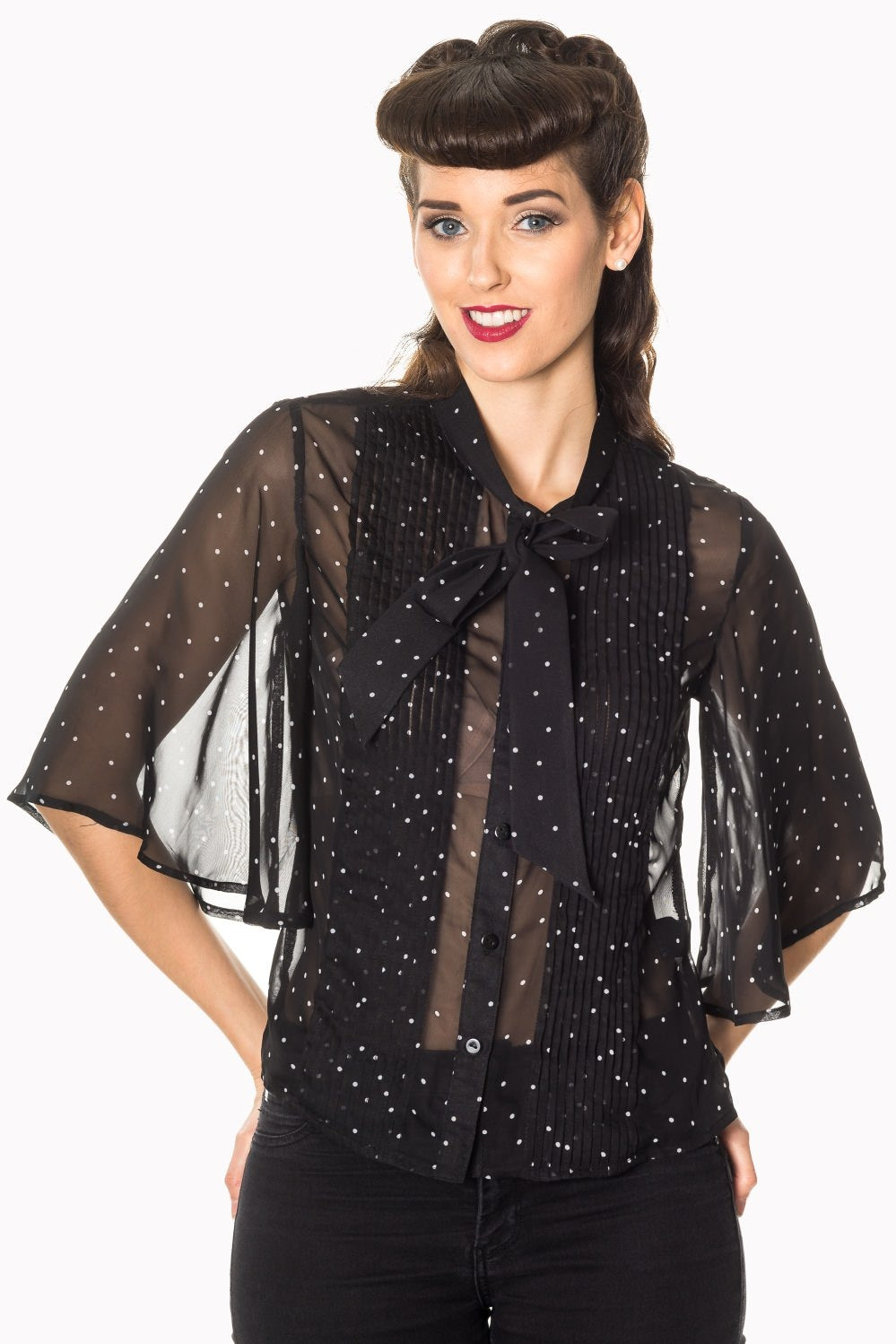 Banned Retro Storyteller Spot Flare Sleeve Blouse Black