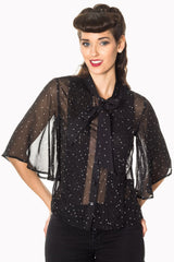 Banned Retro Storyteller Spot Flare Sleeve Blouse Black