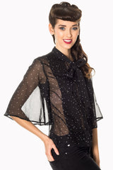 Banned Retro Storyteller Spot Flare Sleeve Blouse Black