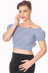 ALL MINE GINGHAM OFF SHOULDER CROP TOP