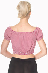 ALL MINE GINGHAM OFF SHOULDER CROP TOP