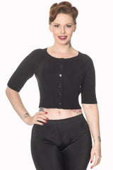Banned Retro 1950's Raven Round Neck Cropped Vintage Cardigan Black