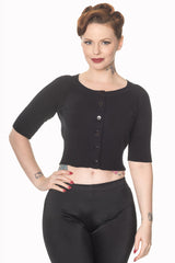 Banned Retro 1950's Raven Round Neck Cropped Vintage Cardigan Black