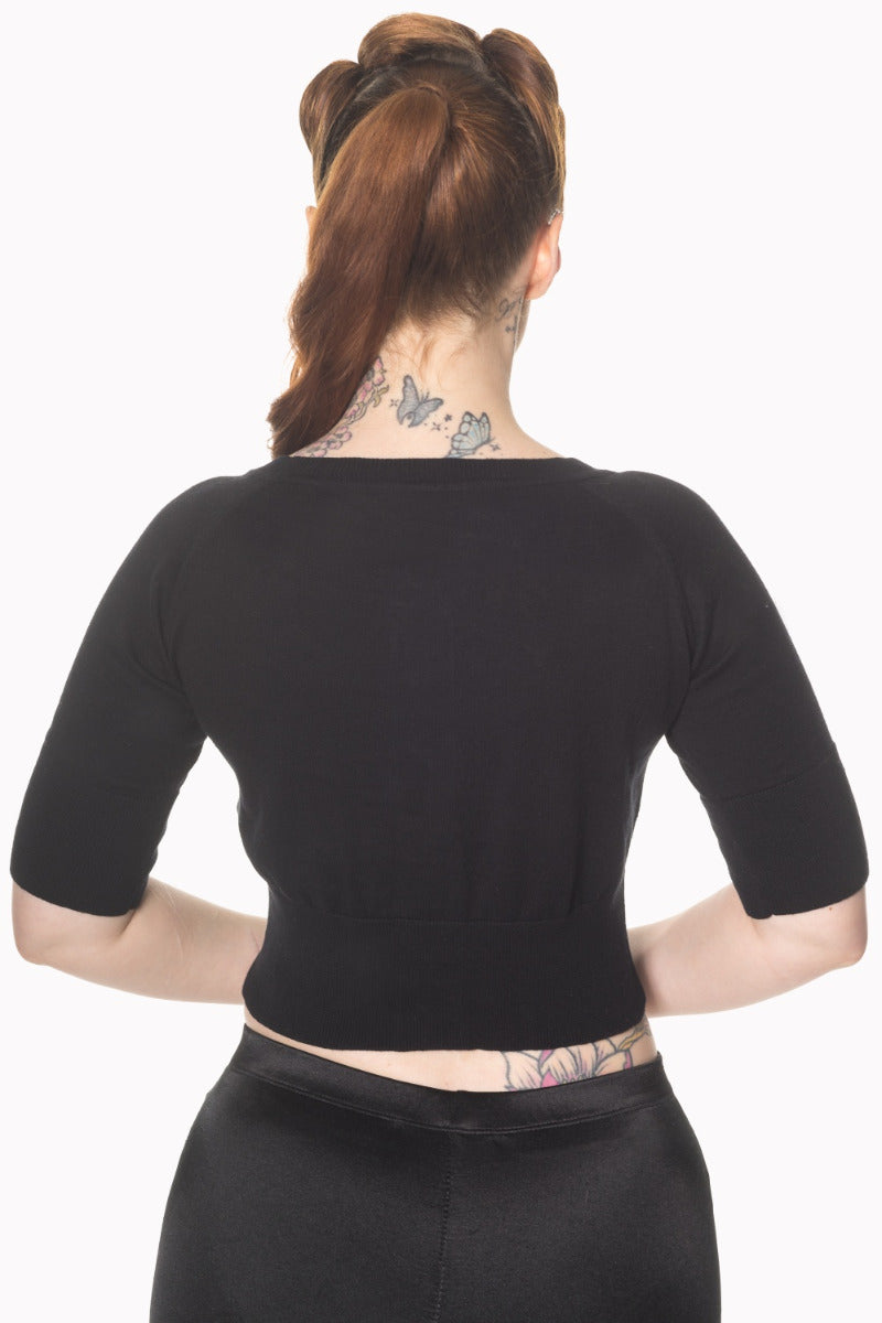 Banned Retro 1950's Raven Round Neck Cropped Vintage Cardigan Black