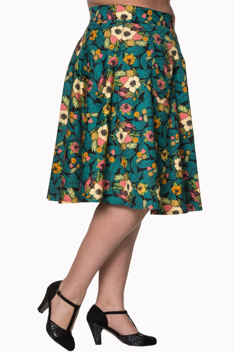 TROPICAL HOLIDAY FLORAL FLARE SKIRT