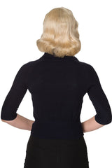 Banned Retro 1950's April Short Sleeve Bow Vintage Anita Cardigan Night Blue