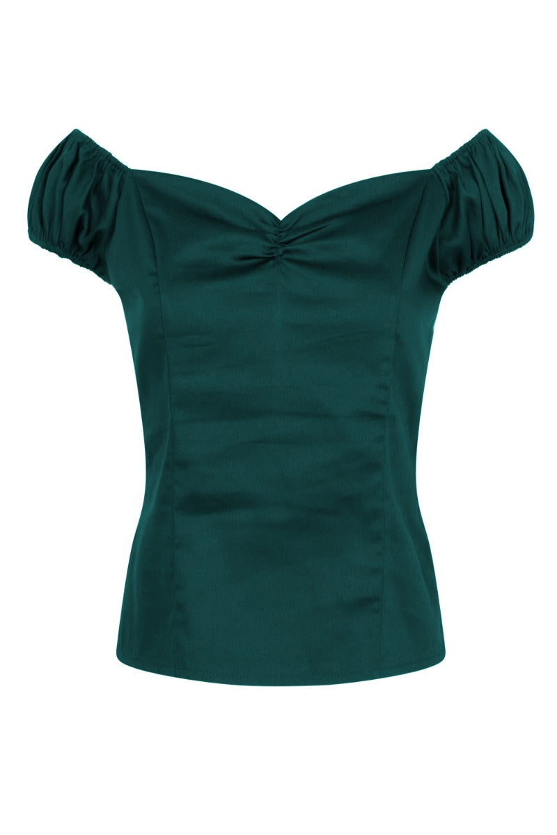 Banned Retro Winnie Off Shoulder Vintage Top Forest Green