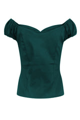Banned Retro Winnie Off Shoulder Vintage Top Forest Green