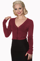 Banned Retro 1950's Let's Go Dancing V-Neck Long Sleeve Cardigan Burgundy