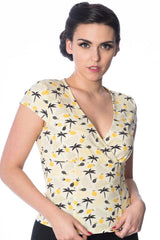 Banned Retro Palm Shade Pineapple Vintage Wrap Top Cream Yellow