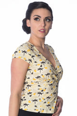 Banned Retro Palm Shade Pineapple Vintage Wrap Top Cream Yellow