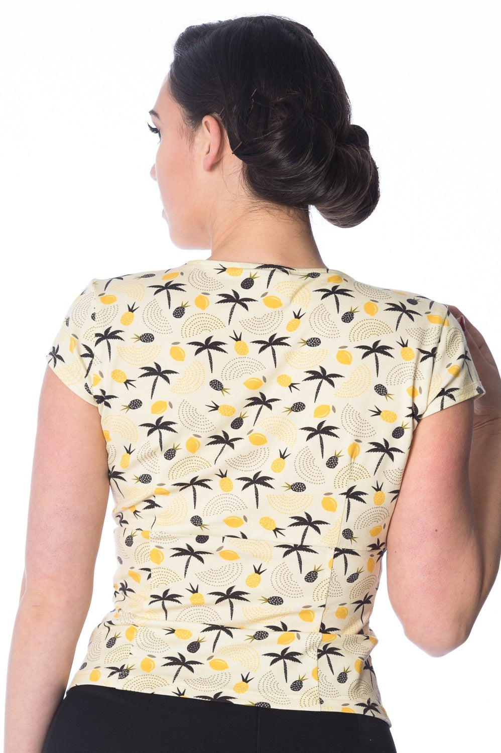 Banned Retro Palm Shade Pineapple Vintage Wrap Top Cream Yellow