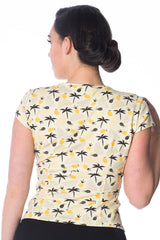 Banned Retro Palm Shade Pineapple Vintage Wrap Top Cream Yellow