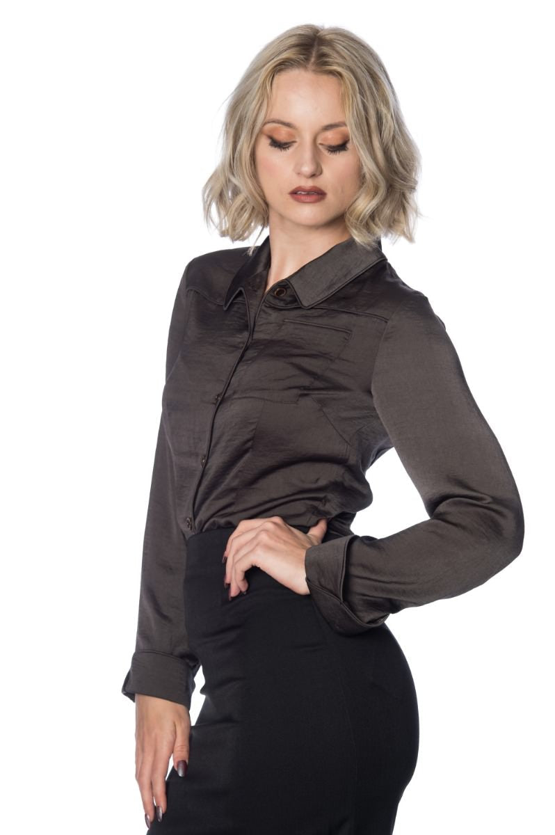 Banned Retro 1950's Toni Vintage Satin Look Blouse Grey