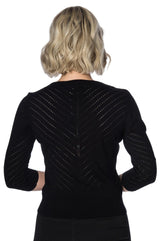 Banned Retro Charlie Chevron Perforated Vintage Knit Top Black