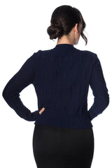Banned Retro 1950's Midnight Daze Diamond Knit Vintage Cardigan Navy