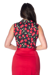 Banned Retro 1950's Cherry Soda Tie Up Crop Top Blouse Black