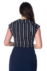 Banned Retro 1920's Deckchair Stripe Rita Blouse Navy