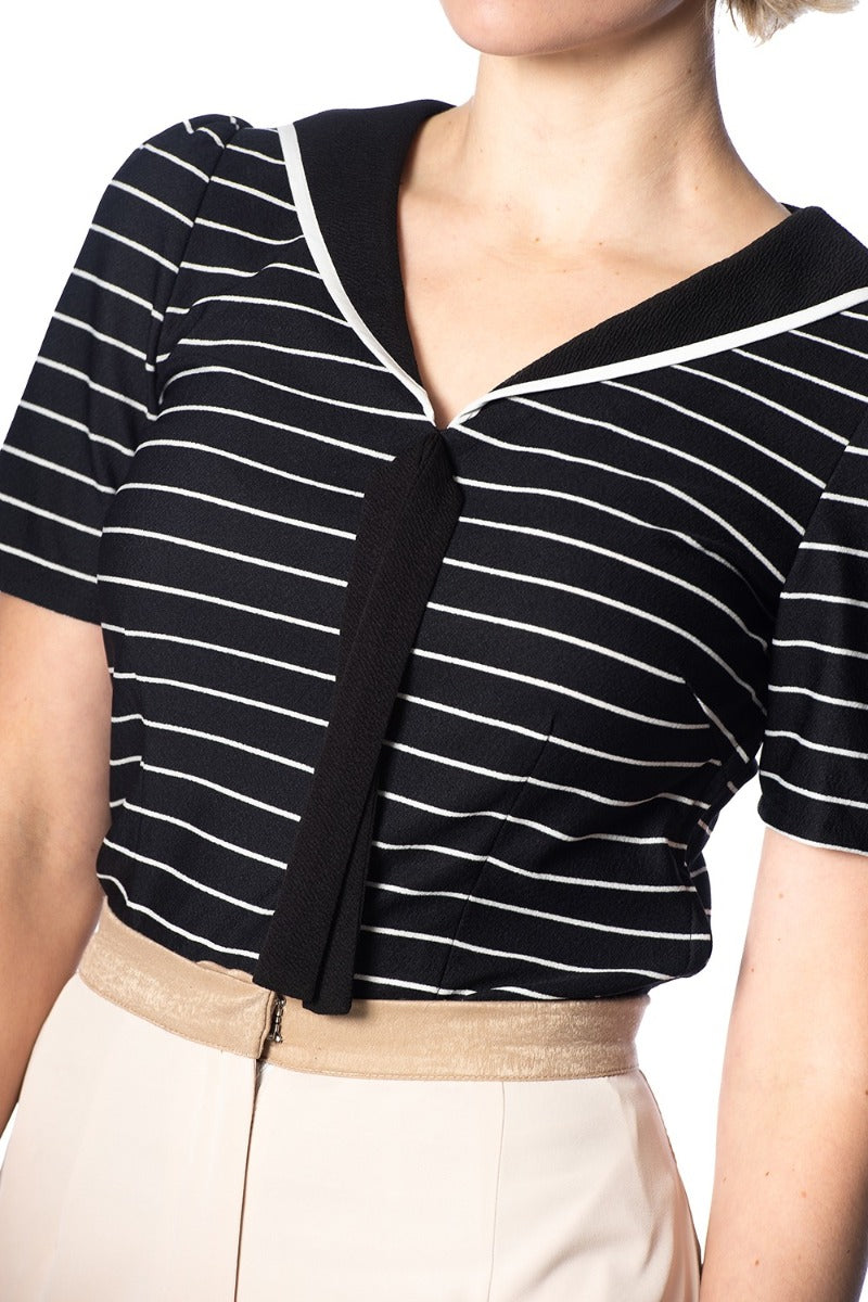 Banned Retro 1950's Pier Stripe Jersey Sailor Nautical Knit Top Black White