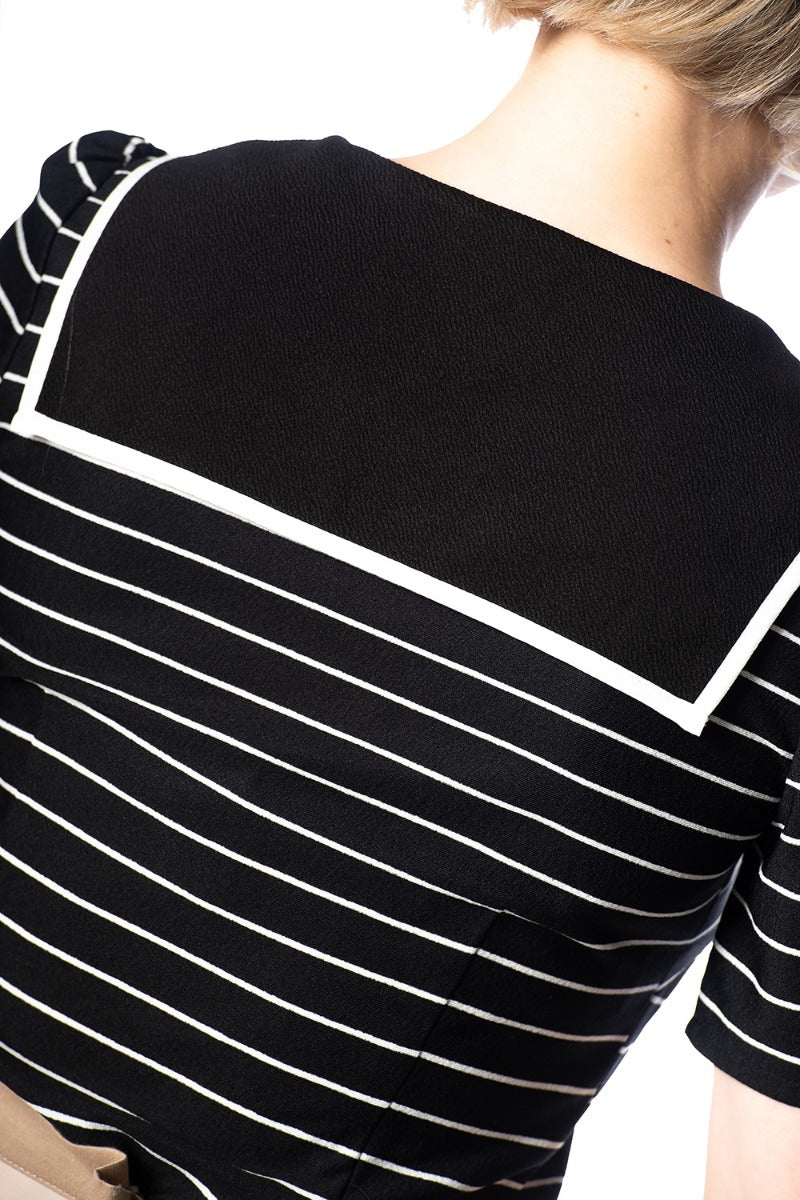 Banned Retro 1950's Pier Stripe Jersey Sailor Nautical Knit Top Black White