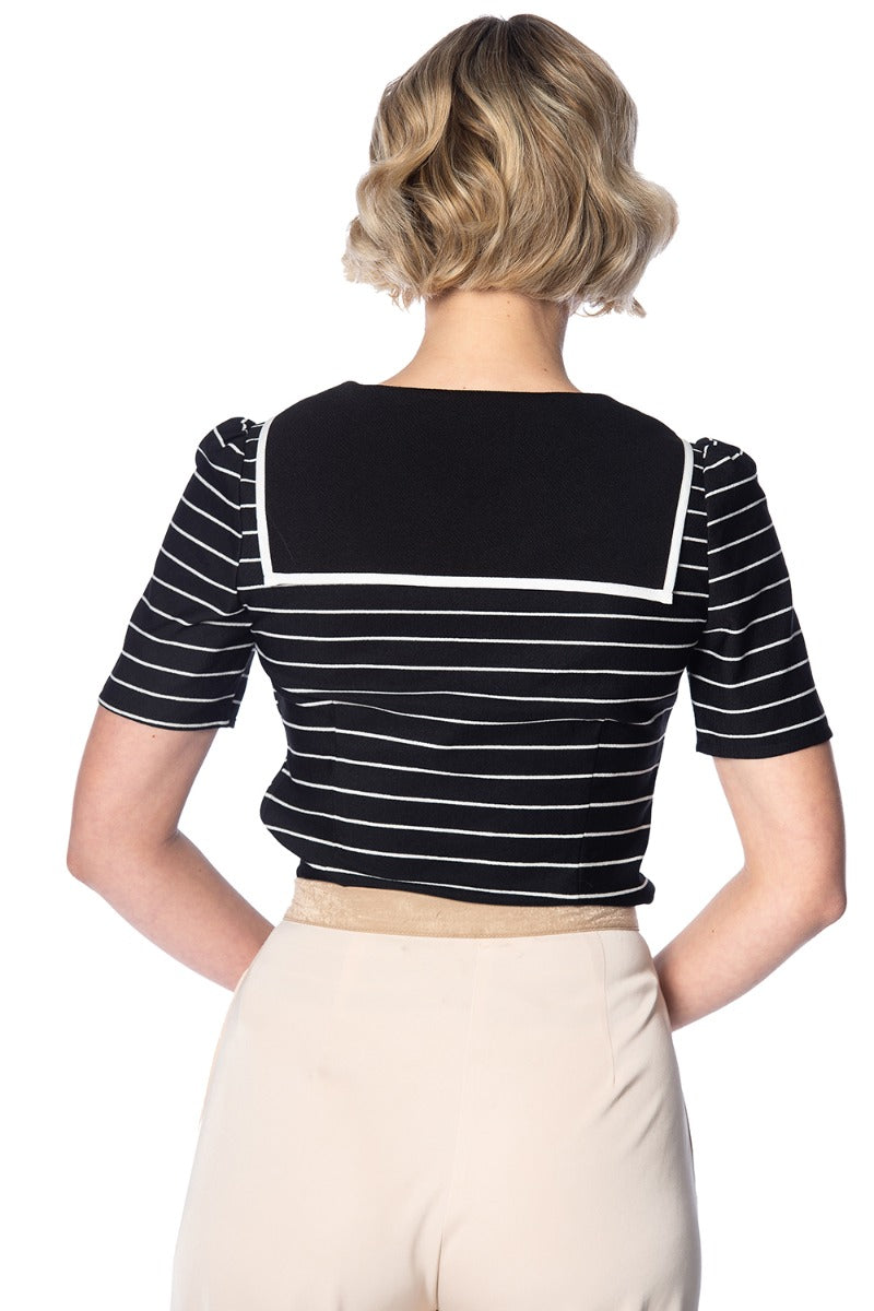 Banned Retro 1950's Pier Stripe Jersey Sailor Nautical Knit Top Black White