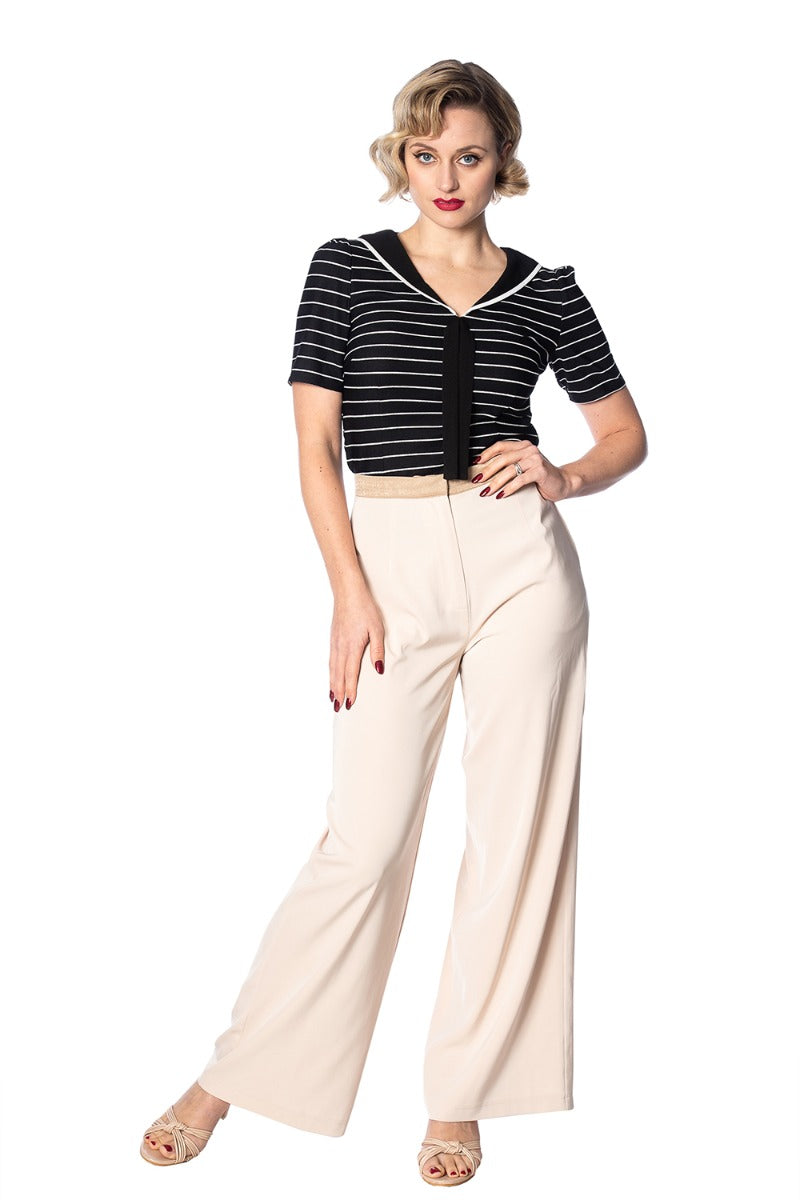 Banned Retro 1950's Pier Stripe Jersey Sailor Nautical Knit Top Black White