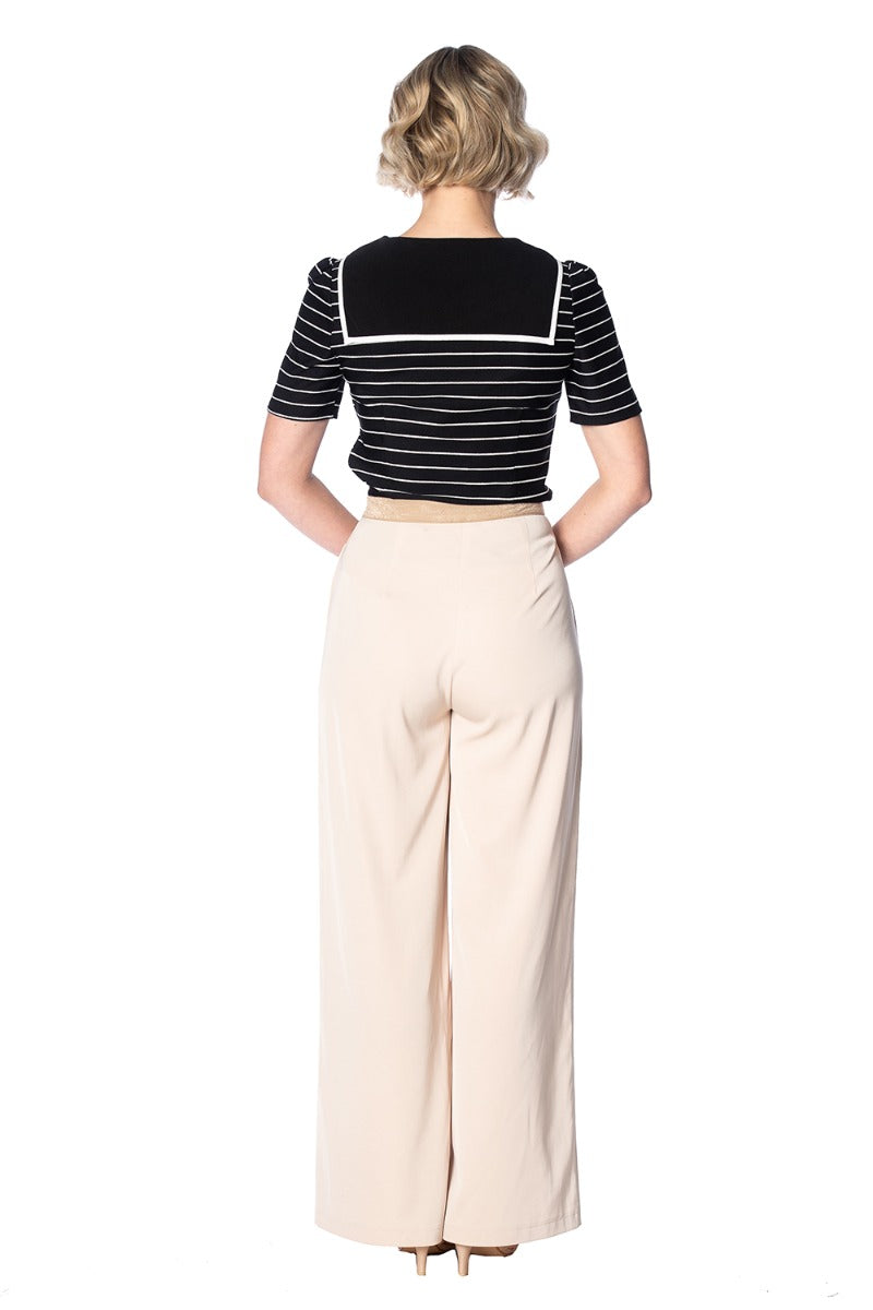 Banned Retro 1950's Pier Stripe Jersey Sailor Nautical Knit Top Black White
