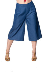 Banned Retro Happy Summer Wide Leg High Waist Culottes Denim Blue