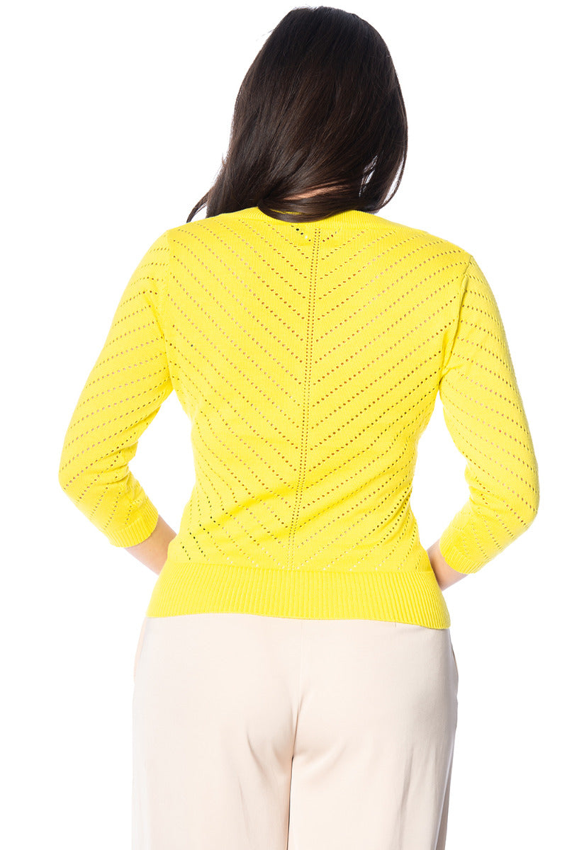 Banned Retro Charlie Chevron Perforated Vintage Knit Top Yellow