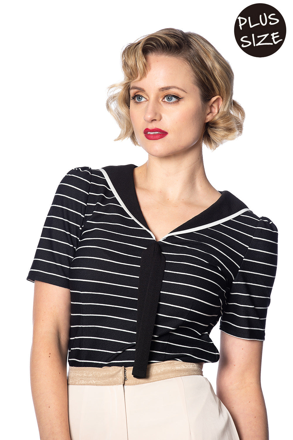 Banned Retro 1950's Pier Stripe Jersey Sailor Nautical Knit Top Black White